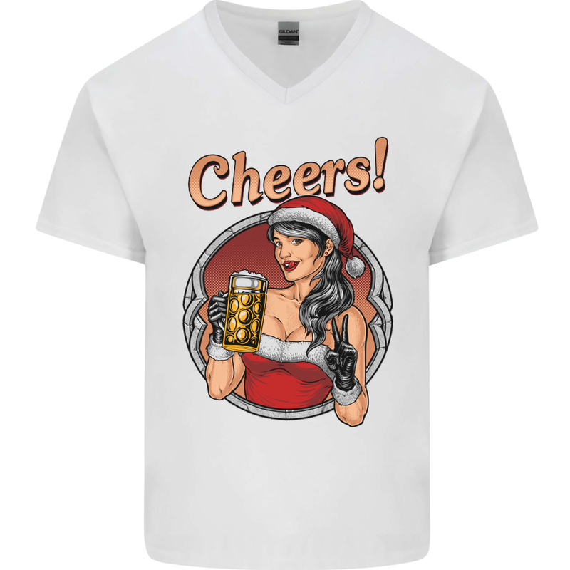 Christmas Sexy Santa Clause Xmas Mens V-Neck Cotton T-Shirt White