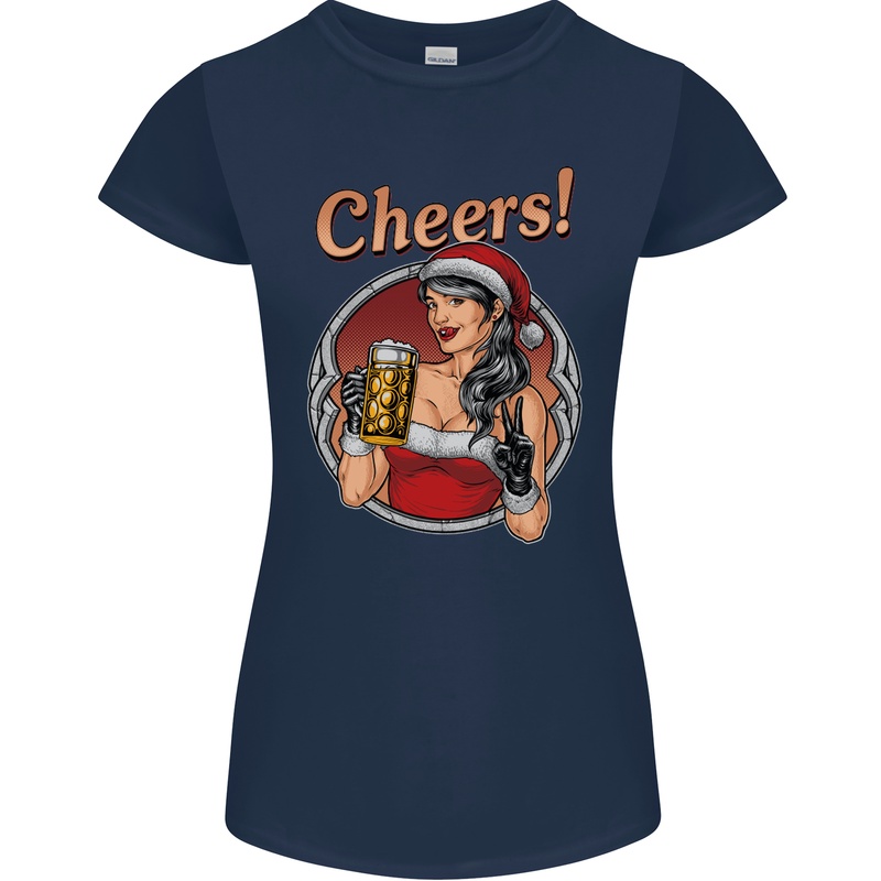 Christmas Sexy Santa Clause Xmas Womens Petite Cut T-Shirt Navy Blue