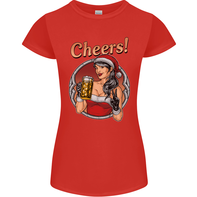Christmas Sexy Santa Clause Xmas Womens Petite Cut T-Shirt Red