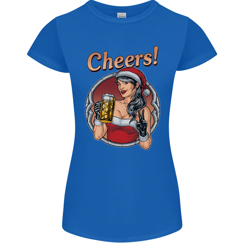 Christmas Sexy Santa Clause Xmas Womens Petite Cut T-Shirt Royal Blue