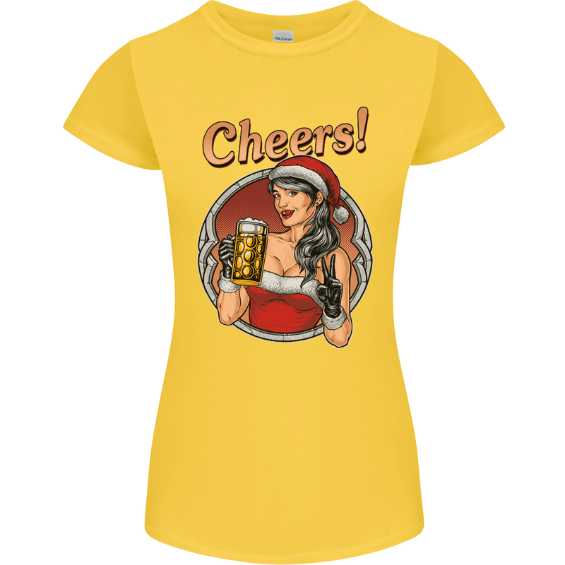 Christmas Sexy Santa Clause Xmas Womens Petite Cut T-Shirt Yellow
