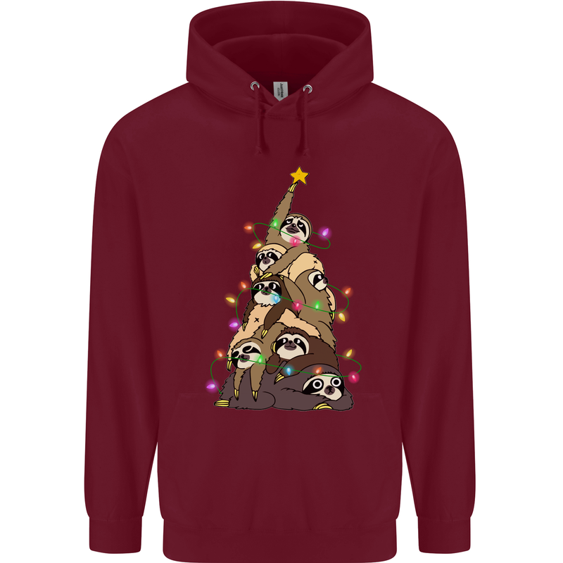 Christmas Sloth Tree Funny Xmas Childrens Kids Hoodie Maroon