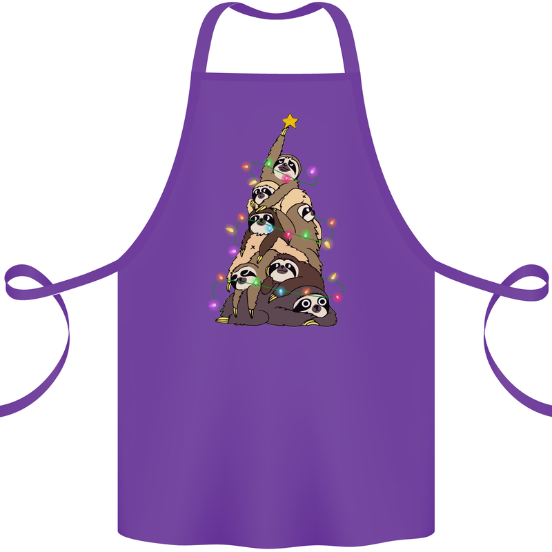 Christmas Sloth Tree Funny Xmas Cotton Apron 100% Organic Purple