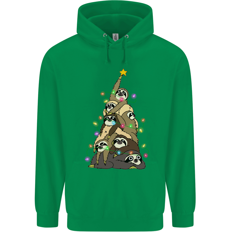 Christmas Sloth Tree Funny Xmas Mens 80% Cotton Hoodie Irish Green
