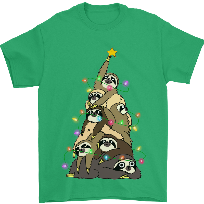 Christmas Sloth Tree Funny Xmas Mens T-Shirt Cotton Gildan Irish Green