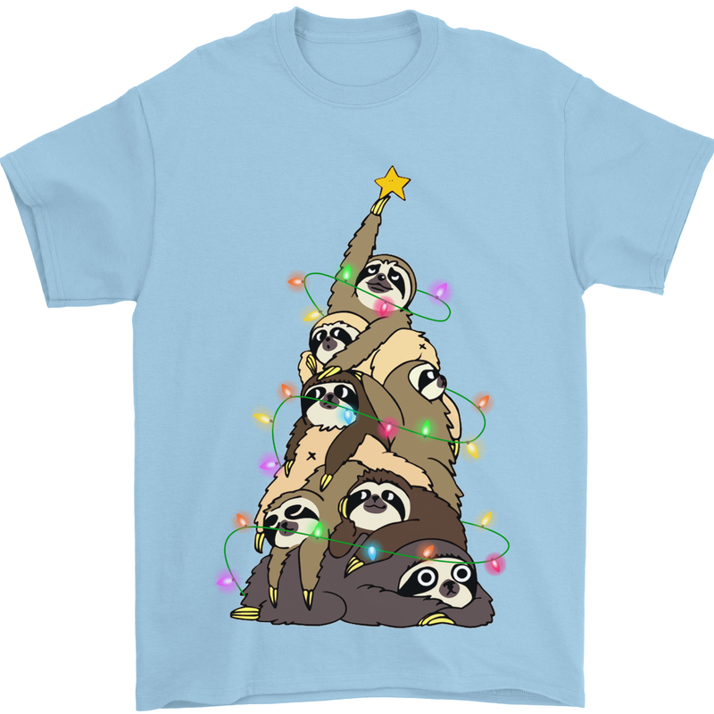 Christmas Sloth Tree Funny Xmas Mens T-Shirt Cotton Gildan Light Blue