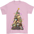 Christmas Sloth Tree Funny Xmas Mens T-Shirt Cotton Gildan Light Pink