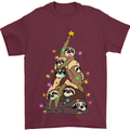 Christmas Sloth Tree Funny Xmas Mens T-Shirt Cotton Gildan Maroon