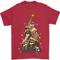 Christmas Sloth Tree Funny Xmas Mens T-Shirt Cotton Gildan Red