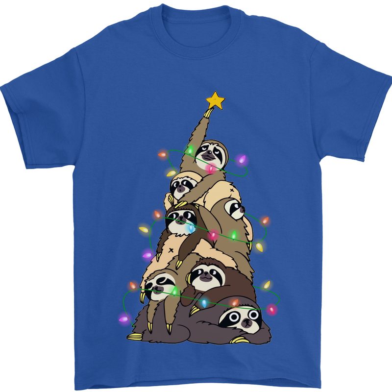 Christmas Sloth Tree Funny Xmas Mens T-Shirt Cotton Gildan Royal Blue