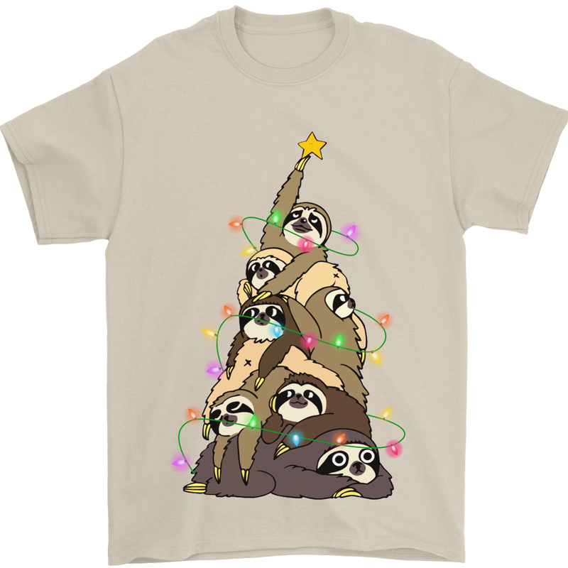 Christmas Sloth Tree Funny Xmas Mens T-Shirt Cotton Gildan Sand