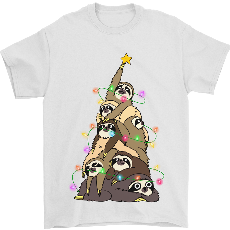 Christmas Sloth Tree Funny Xmas Mens T-Shirt Cotton Gildan White