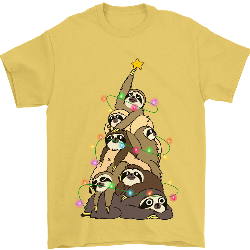 Christmas Sloth Tree Funny Xmas Mens T-Shirt Cotton Gildan Yellow