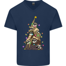 Christmas Sloth Tree Funny Xmas Mens V-Neck Cotton T-Shirt Navy Blue