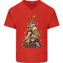 Christmas Sloth Tree Funny Xmas Mens V-Neck Cotton T-Shirt Red