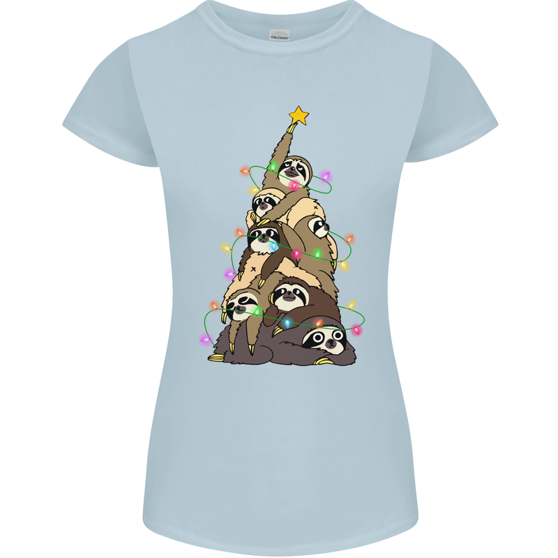 Christmas Sloth Tree Funny Xmas Womens Petite Cut T-Shirt Light Blue