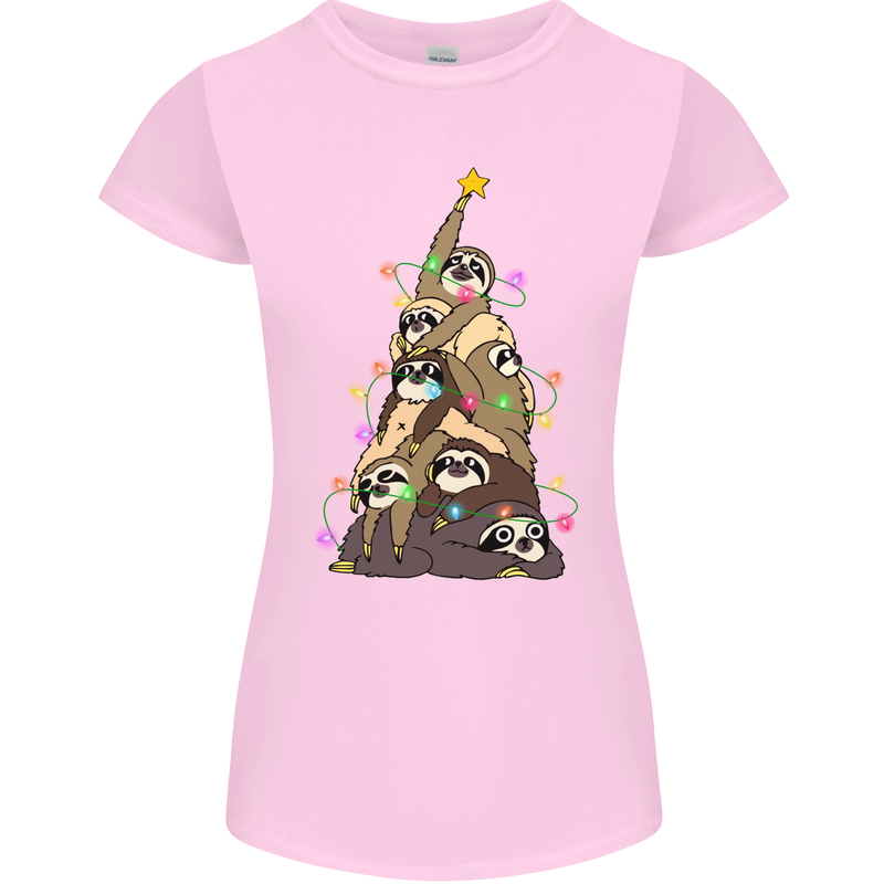 Christmas Sloth Tree Funny Xmas Womens Petite Cut T-Shirt Light Pink