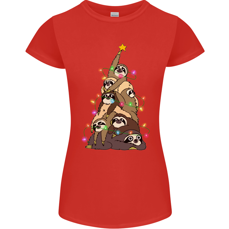 Christmas Sloth Tree Funny Xmas Womens Petite Cut T-Shirt Red