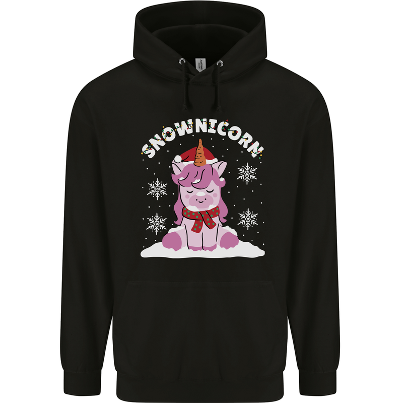 Christmas Snowicorn Funny Xmas Unicorn Mens 80% Cotton Hoodie Black