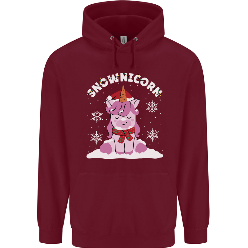 Christmas Snowicorn Funny Xmas Unicorn Mens 80% Cotton Hoodie Maroon