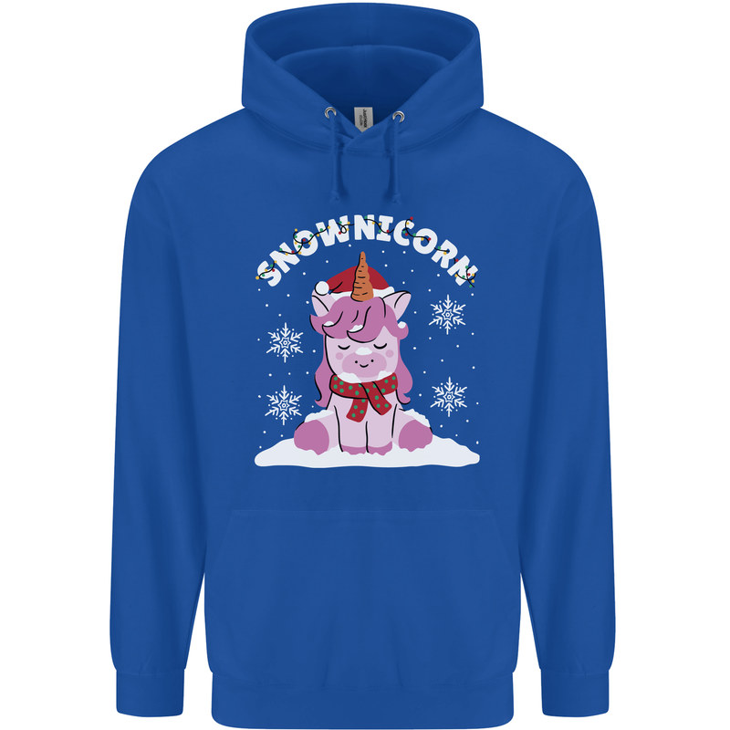 Christmas Snowicorn Funny Xmas Unicorn Mens 80% Cotton Hoodie Royal Blue