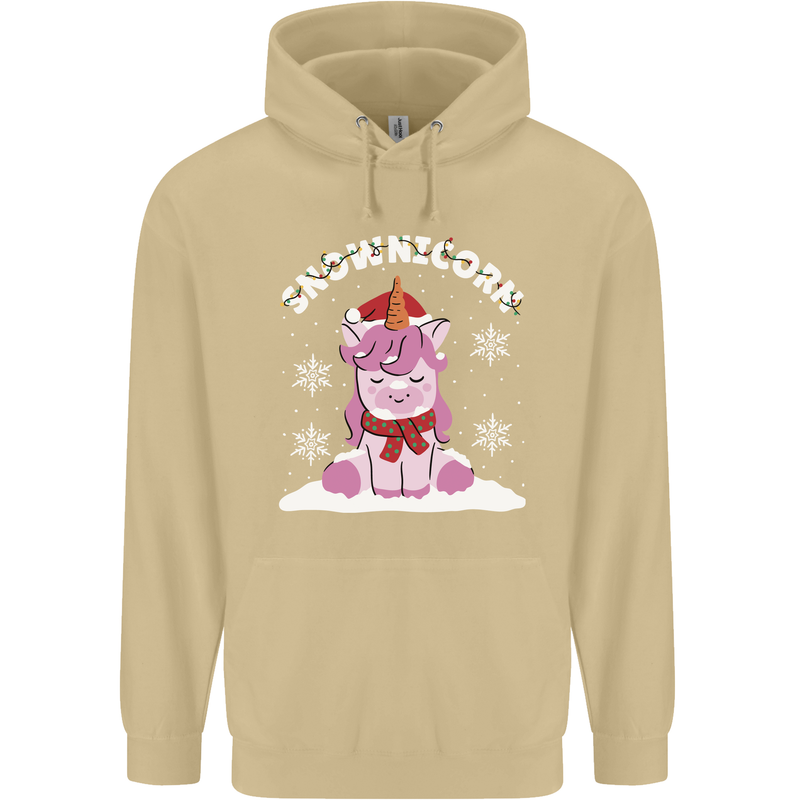 Christmas Snowicorn Funny Xmas Unicorn Mens 80% Cotton Hoodie Sand