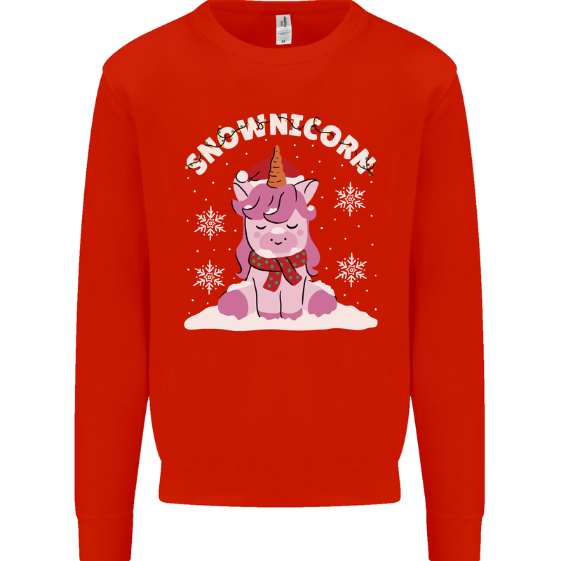 Christmas Snowicorn Funny Xmas Unicorn Mens Sweatshirt Jumper Bright Red