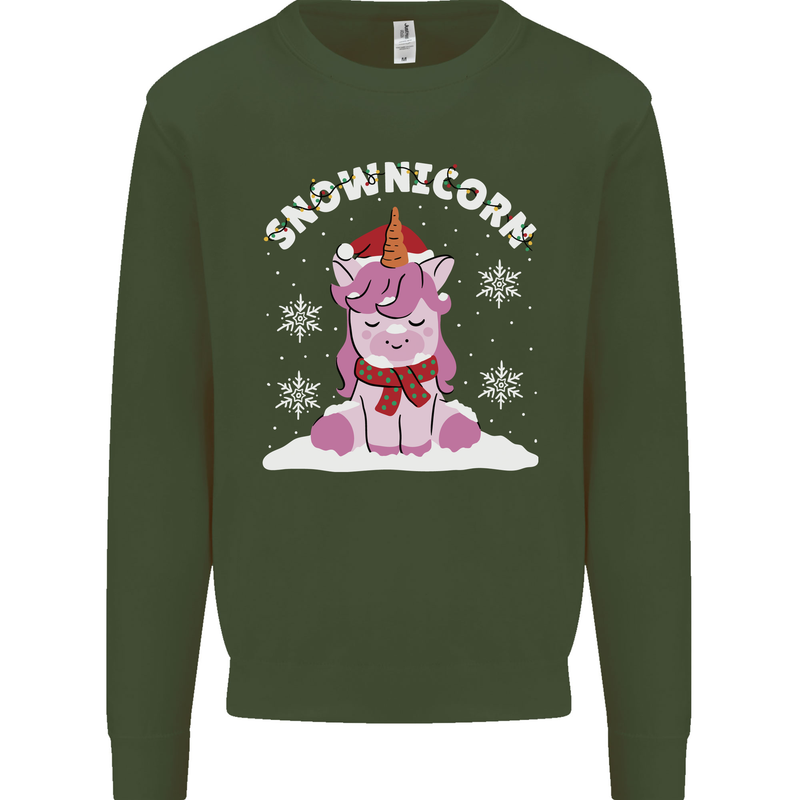 Christmas Snowicorn Funny Xmas Unicorn Mens Sweatshirt Jumper Forest Green