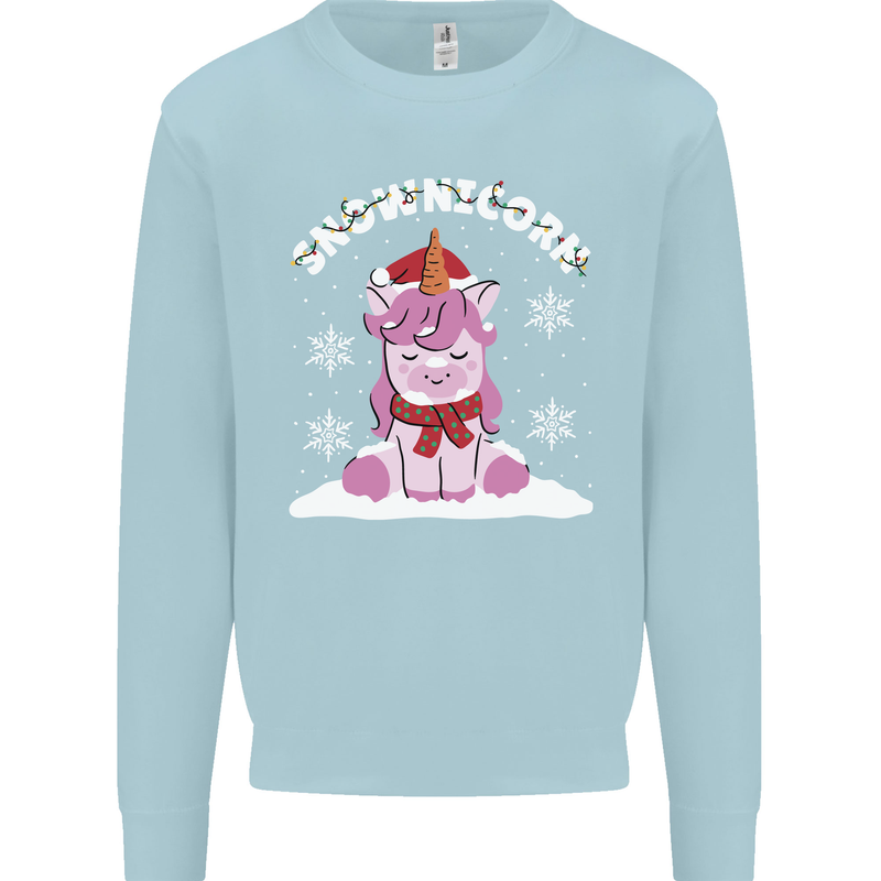 Christmas Snowicorn Funny Xmas Unicorn Mens Sweatshirt Jumper Light Blue