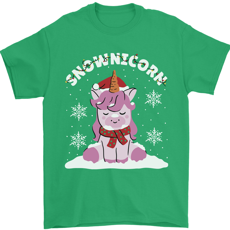 Christmas Snowicorn Funny Xmas Unicorn Mens T-Shirt Cotton Gildan Irish Green