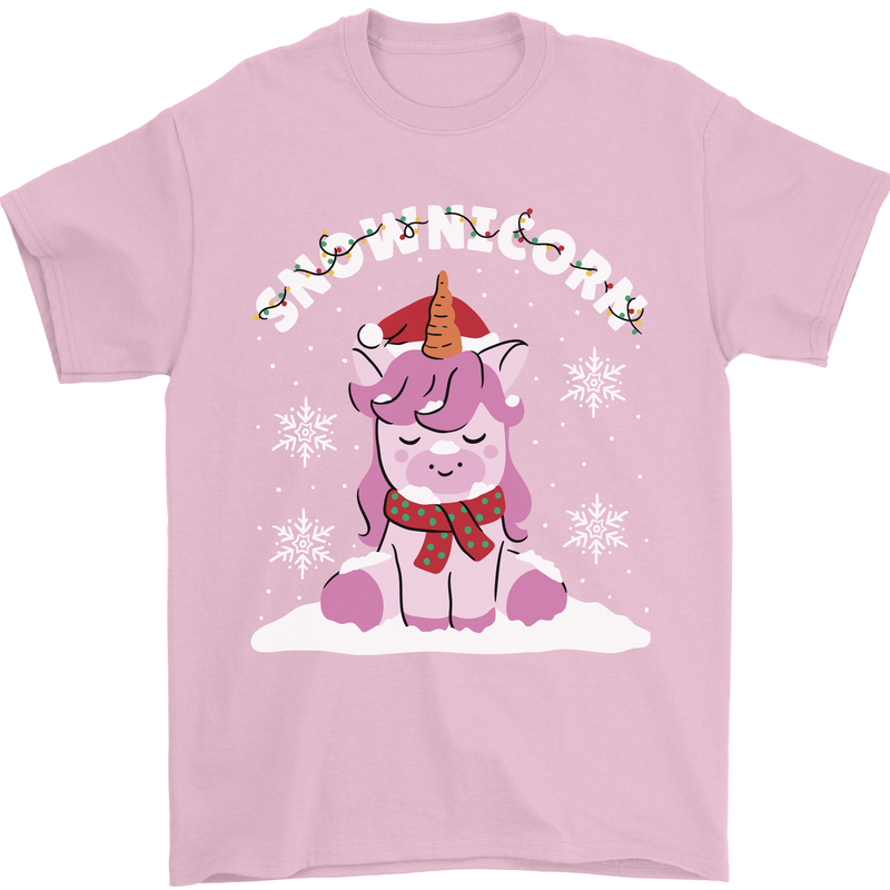 Christmas Snowicorn Funny Xmas Unicorn Mens T-Shirt Cotton Gildan Light Pink