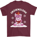Christmas Snowicorn Funny Xmas Unicorn Mens T-Shirt Cotton Gildan Maroon