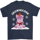 Christmas Snowicorn Funny Xmas Unicorn Mens T-Shirt Cotton Gildan Navy Blue