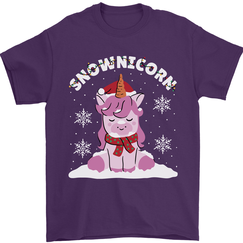 Christmas Snowicorn Funny Xmas Unicorn Mens T-Shirt Cotton Gildan Purple