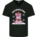 Christmas Snowicorn Funny Xmas Unicorn Mens V-Neck Cotton T-Shirt Black