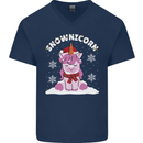 Christmas Snowicorn Funny Xmas Unicorn Mens V-Neck Cotton T-Shirt Navy Blue