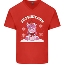 Christmas Snowicorn Funny Xmas Unicorn Mens V-Neck Cotton T-Shirt Red