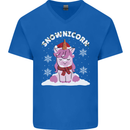 Christmas Snowicorn Funny Xmas Unicorn Mens V-Neck Cotton T-Shirt Royal Blue