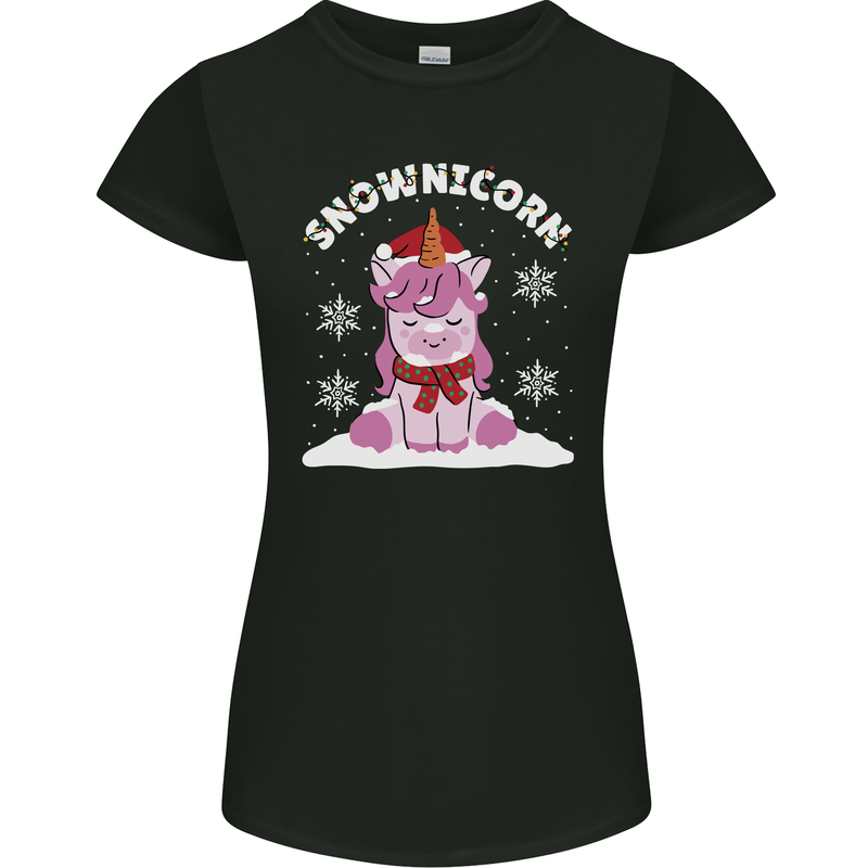 Christmas Snowicorn Funny Xmas Unicorn Womens Petite Cut T-Shirt Black