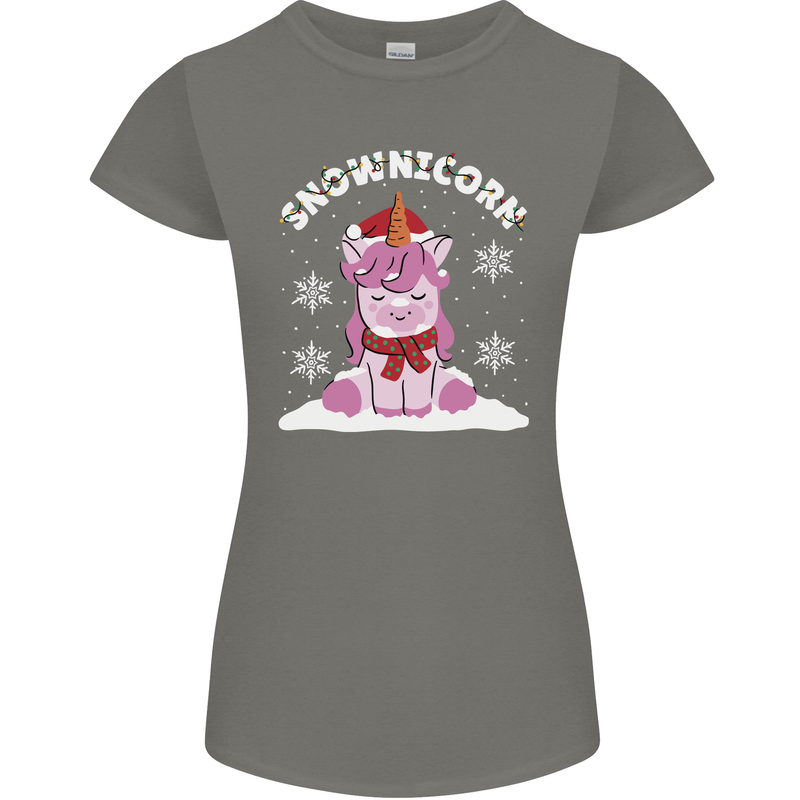 Christmas Snowicorn Funny Xmas Unicorn Womens Petite Cut T-Shirt Charcoal