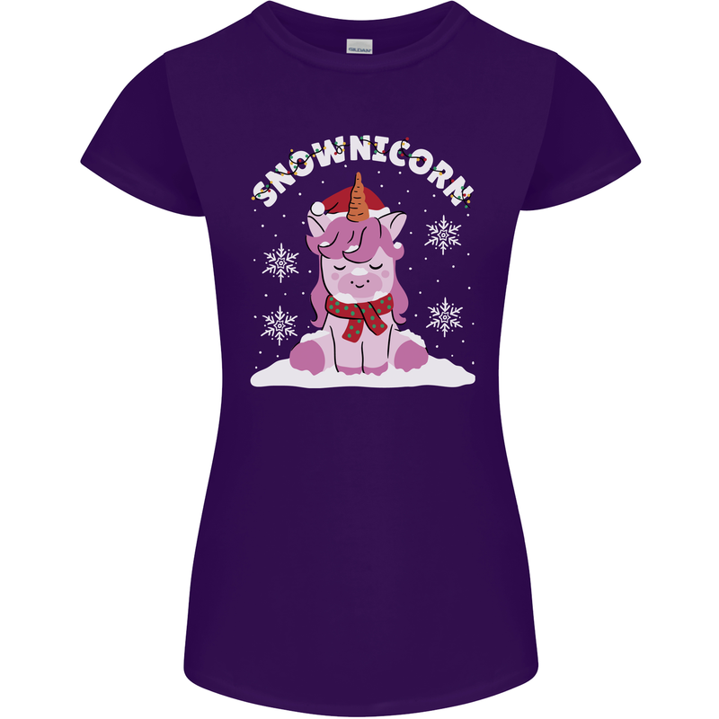 Christmas Snowicorn Funny Xmas Unicorn Womens Petite Cut T-Shirt Purple