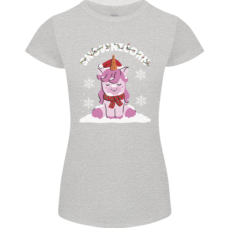 Christmas Snowicorn Funny Xmas Unicorn Womens Petite Cut T-Shirt Sports Grey