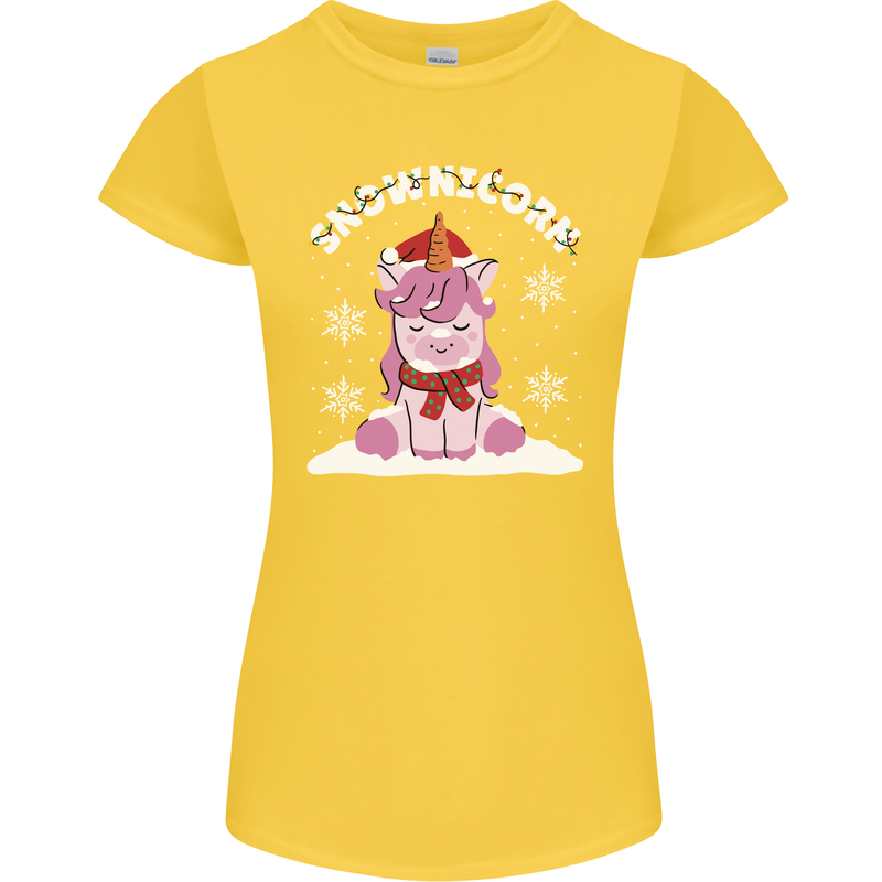 Christmas Snowicorn Funny Xmas Unicorn Womens Petite Cut T-Shirt Yellow