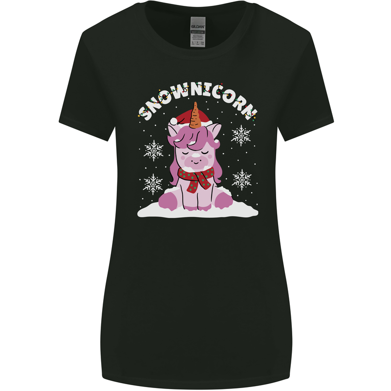 Christmas Snowicorn Funny Xmas Unicorn Womens Wider Cut T-Shirt Black