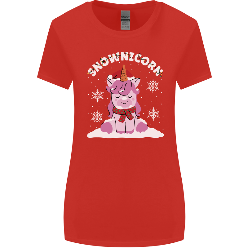Christmas Snowicorn Funny Xmas Unicorn Womens Wider Cut T-Shirt Red