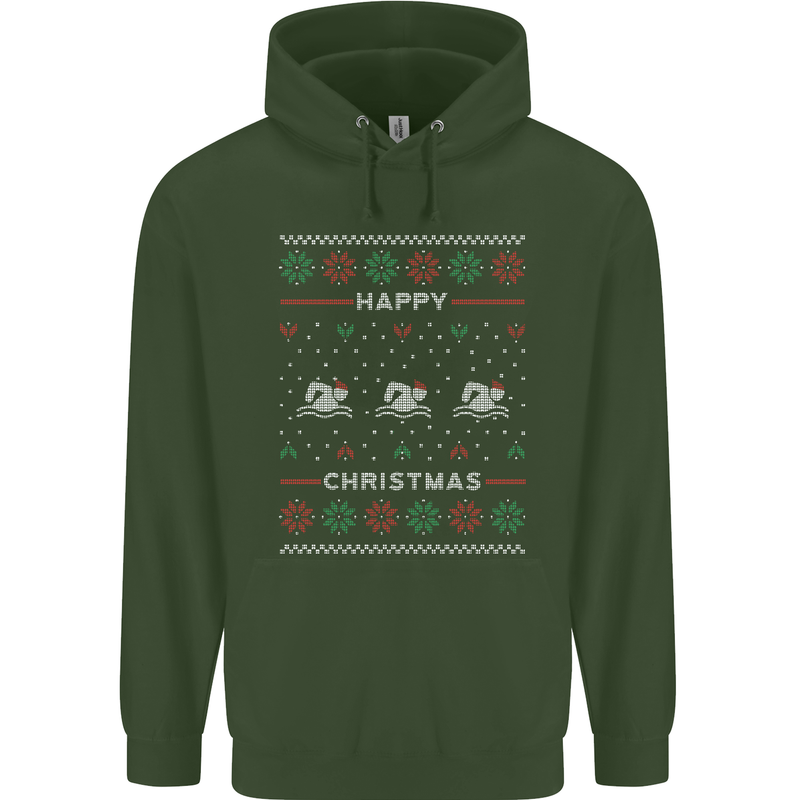 Christmas Swimming Design Childrens Kids Hoodie Forest Green