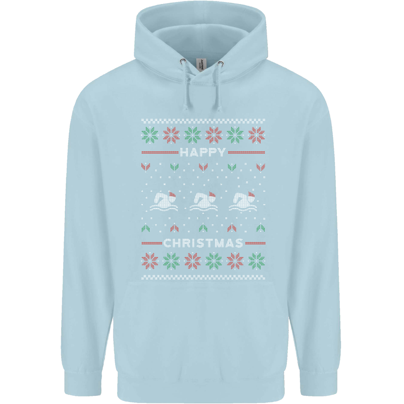 Christmas Swimming Design Childrens Kids Hoodie Light Blue