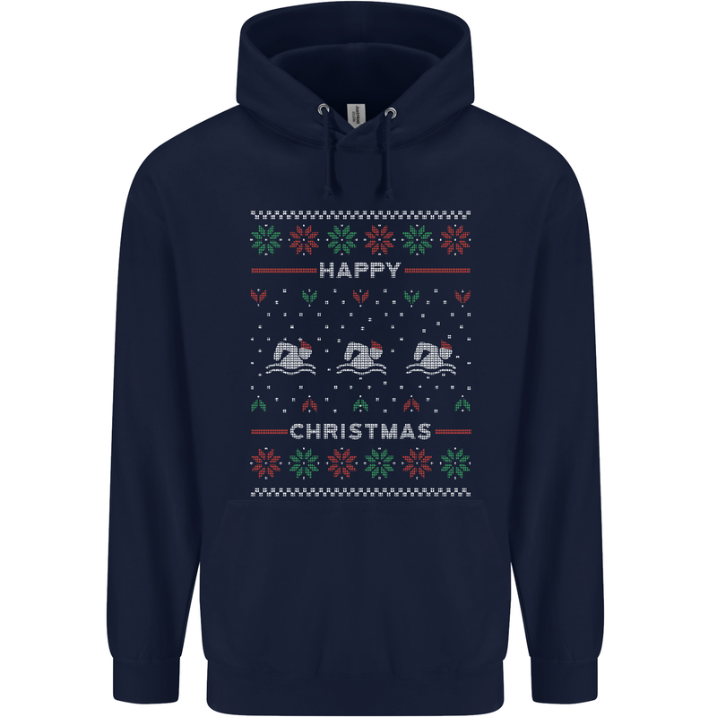 Christmas Swimming Design Childrens Kids Hoodie Navy Blue