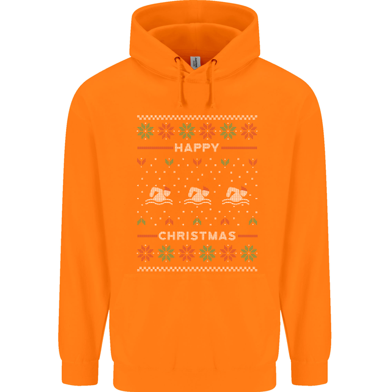 Christmas Swimming Design Childrens Kids Hoodie Orange