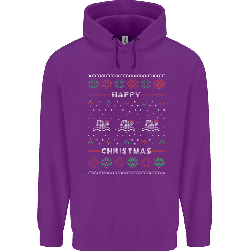 Christmas Swimming Design Childrens Kids Hoodie Purple